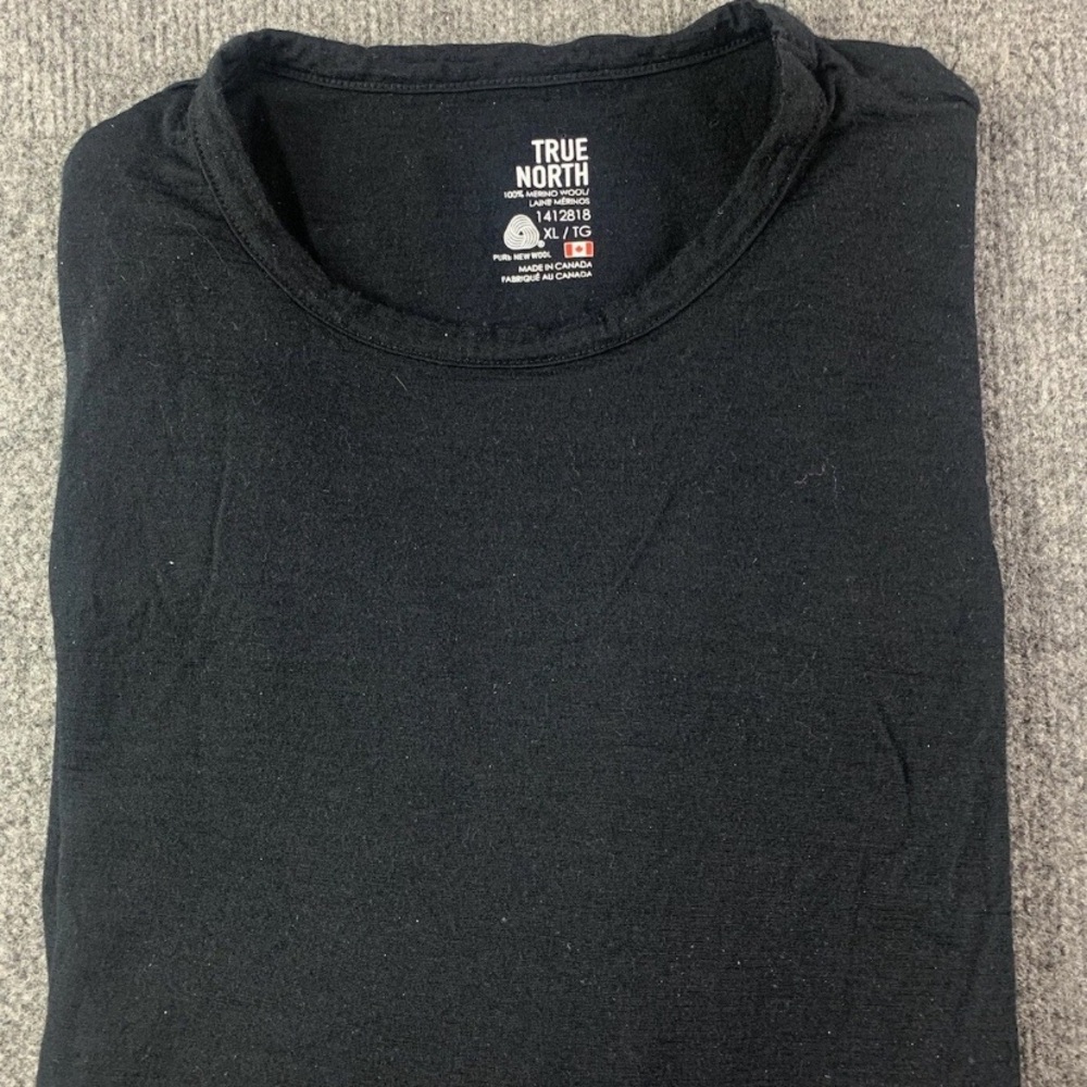 True North Mens 100% Merino Wool Long Sleeve Crew Neck Tee Shirt Size XL Black